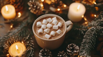 Cozy Hot Chocolate with Marshmallows and Festive Decor