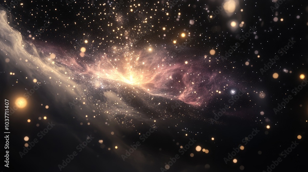 Poster 3d cartoon depiction featuring the orion nebula m42 along with a galaxy open cluster globular cluste