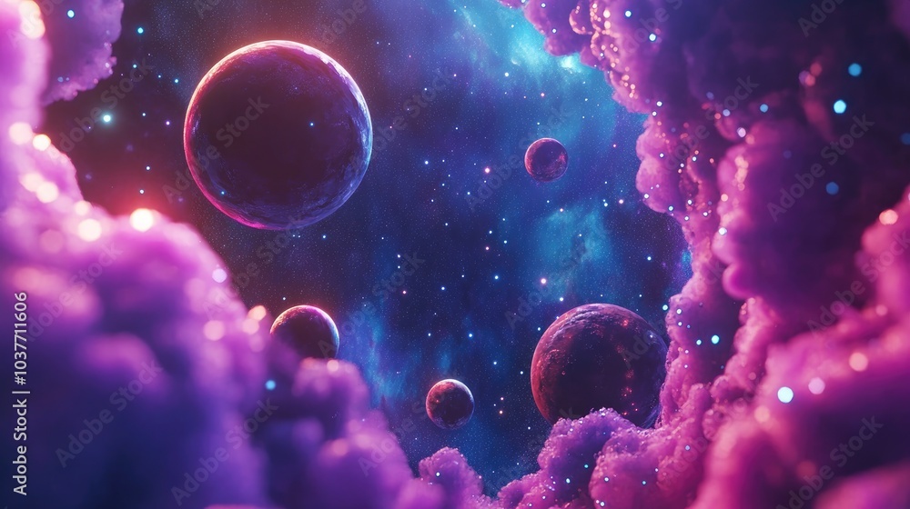 Aufkleber image of outer space in 3d cartoon rendering mixed media