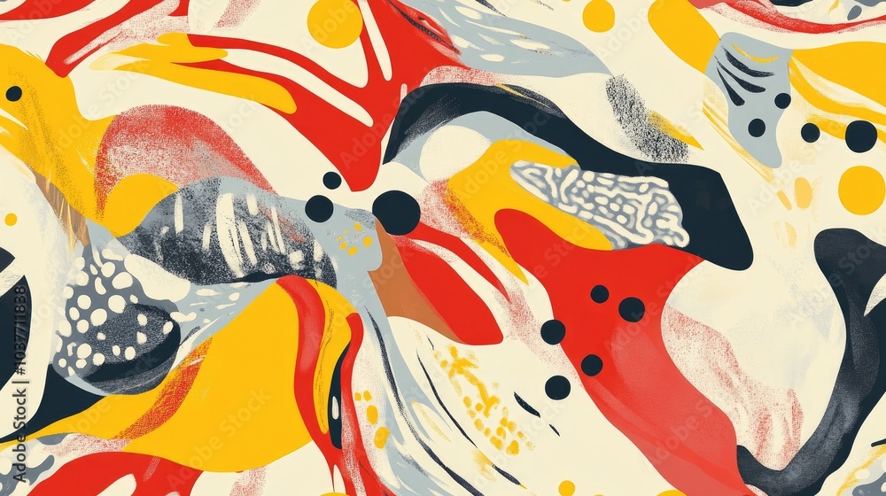 Poster original design featuring a blend of yellow red light brown and mixed patterns in a digital drawing 