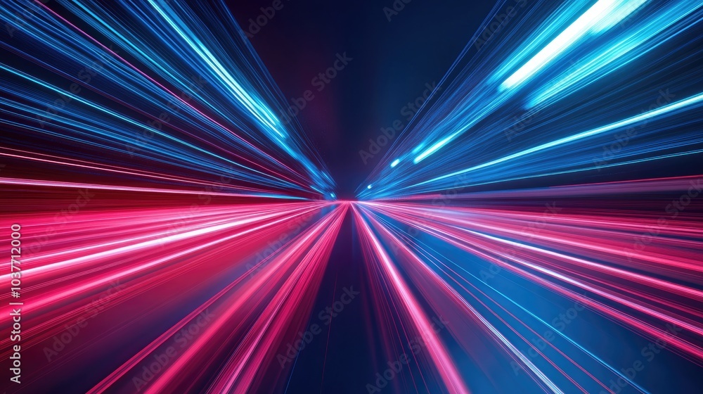Aufkleber neon red and blue speed lines in a 3d cartoon rendering light trails and motion blur create a sense 