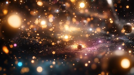 Rendering of a 3D cartoon depicting a universe filled with stars nebulae and galaxies