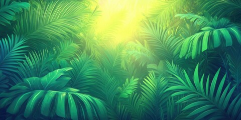 Sunlight filtering through lush green palm leaves, Sunlight passing through vibrant green palm foliage