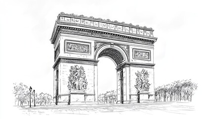 Fototapeta premium Line art illustration of an iconic archway featuring intricate ink sketch detailing
