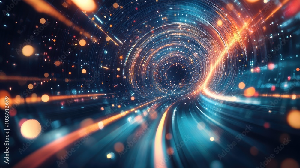 Poster contemporary abstract technology backdrop featuring luminous high speed motion effects and dynamic l