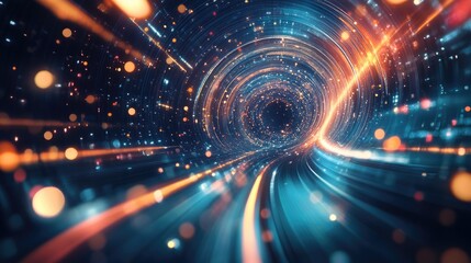 Contemporary abstract technology backdrop featuring luminous high speed motion effects and dynamic light trails