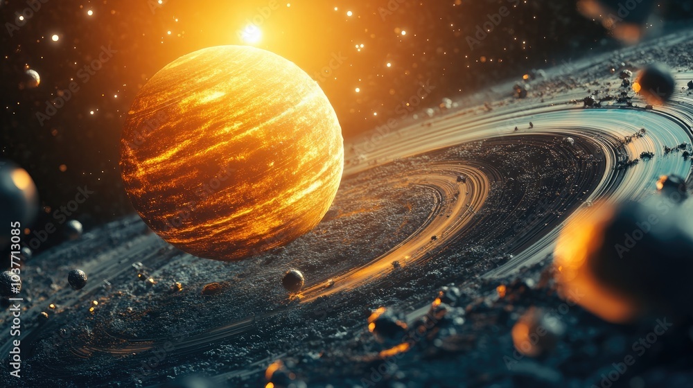 Poster high resolution 3d cartoon rendering of a planet in the solar system
