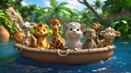 Cartoon Animals Enjoying a Day on the Water