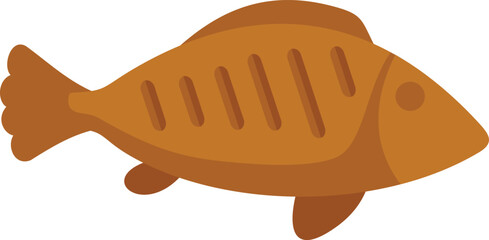 Grilled fish is lying on its side with grill marks on its scales