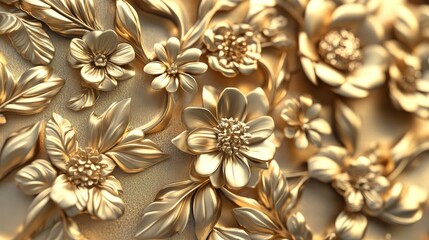 Elegant gold floral background featuring intricate floral and leaf ornamentation