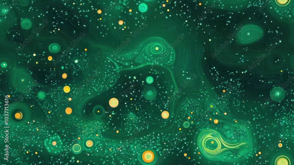 Poster abstract seamless pattern with sparkling elements on a green background wallpaper