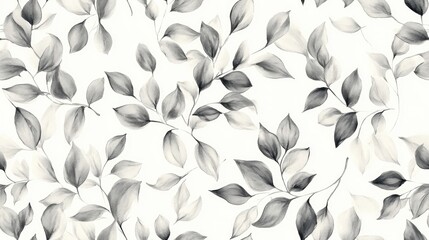 Seamless monochrome vintage floral watercolor background featuring subtile leaves Hand painted autumn nature pattern