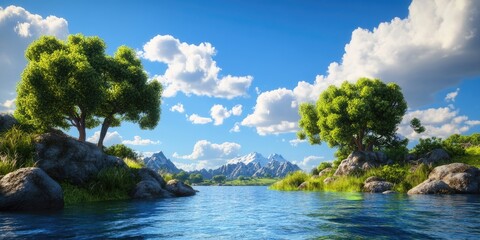 Scenic view of a picturesque landscape with clear skies and natural beauty, Scenic landscape with clear skies and natural beauty