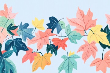 Illustration of vibrant autumn leaves cascading against a blank backdrop Colorful maple foliage
