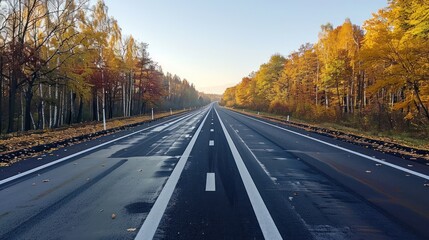 Obraz premium the result of paving the highway, very smooth without any steepness. daytime conditions warmed by sunlight