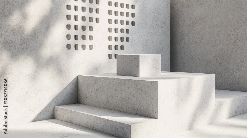Poster 3d podium for product display featuring light gray concrete square box with random pattern