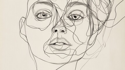 Continuous line art drawing of a woman s face in a moment of expression