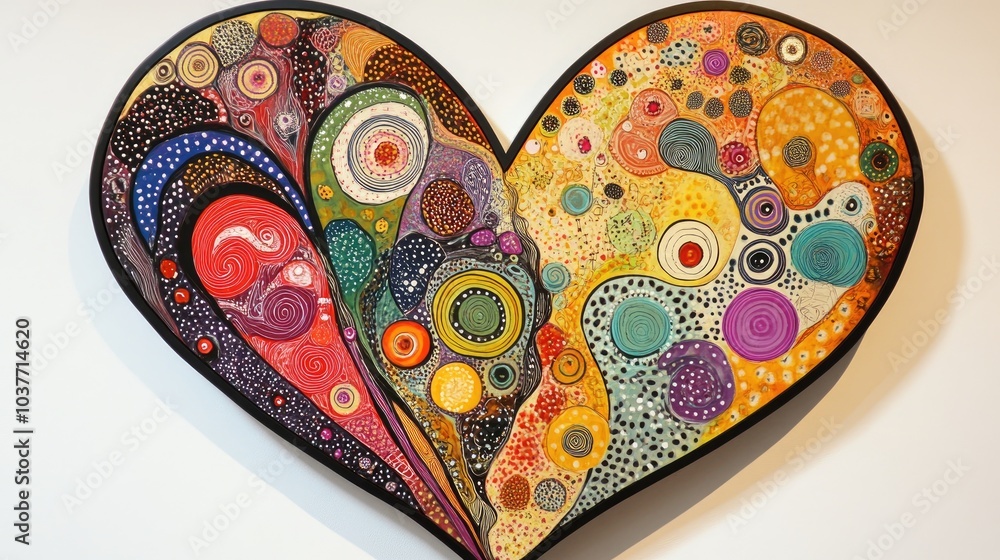 Poster heart crafted from enchanting lines and whimsical patterns