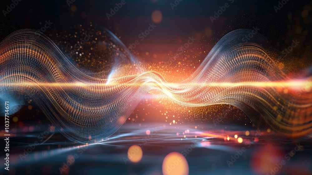 Poster composition of vibrant sine waves light and fractal elements designed as a backdrop for projects rel