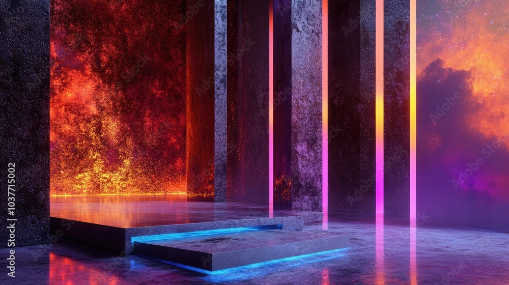 Aufkleber 3d rendering of a sci fi interior featuring simple geometric shapes set against the backdrop of a fa