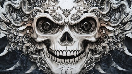 Ornate artwork featuring black and white elements