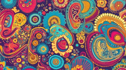 Paisley pattern in vibrant colors for textile design suitable for wraps cushions and coloring activities