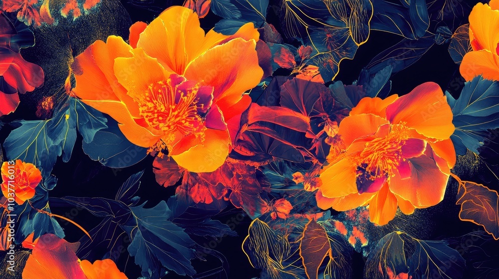Poster digital abstract and floral patterns for textile fabrics