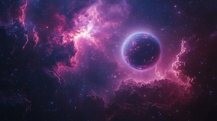 Obraz premium Pink nebula with a planet in the middle.