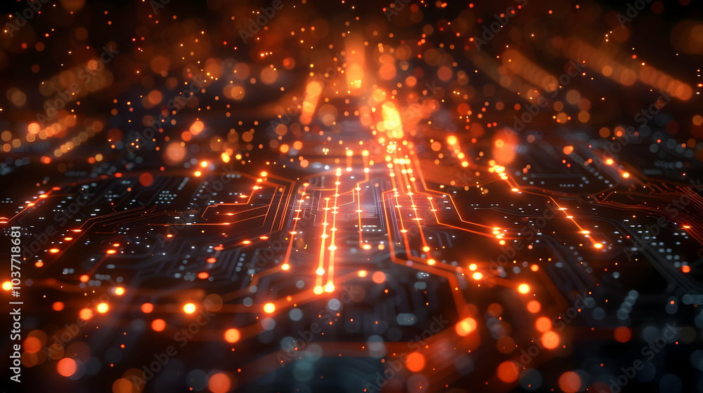 Poster abstract 3d background with circuit board and glowing lights