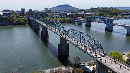 The famous Walnut St Bridge, also known as the walking bridge in downtown Chattanooga, taken by a dji 4 mini pro.