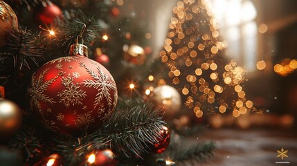 Christmas tree with cones on a city street illuminated with a garland.