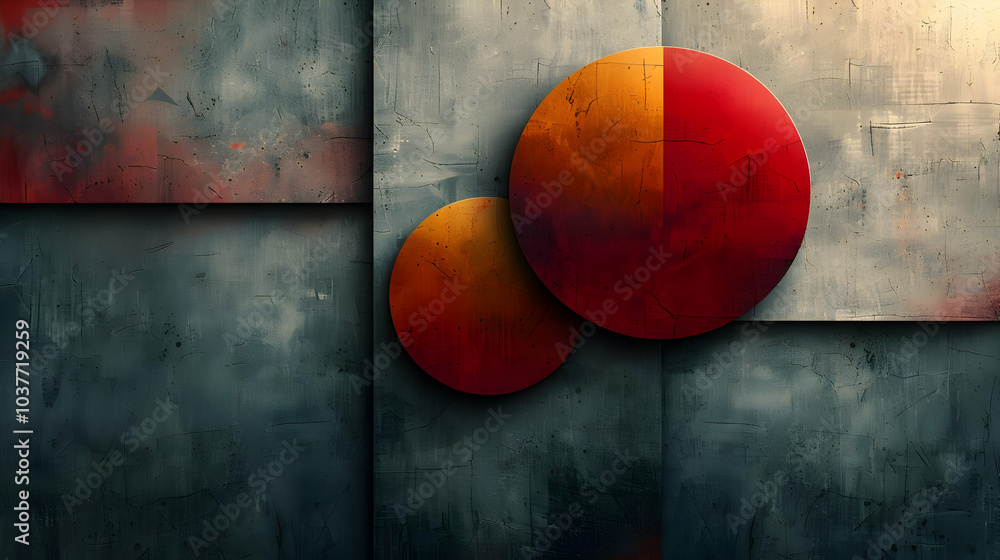Poster abstract background with orange and red circles on a grey surface
