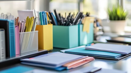 Organized Office Workspace with Supplies and Stationery
