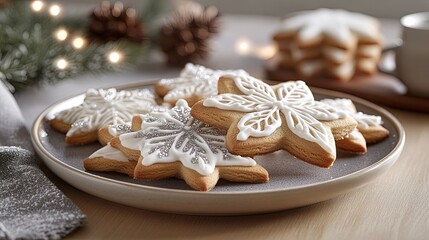 Fototapeta premium Christmas cookies, shaped like stars and snowflakes
