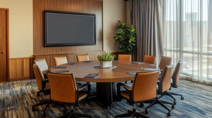 Modern Meeting Room with Round Table and Chairs