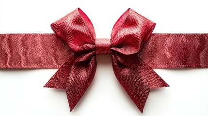 Red ribbon bow tied neatly on a white background for decoration