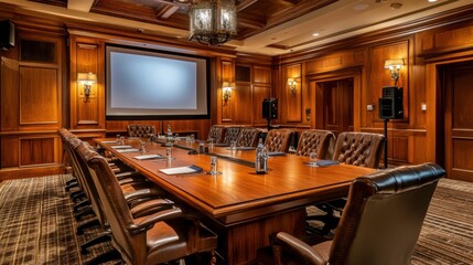 Elegant Conference Room with Wooden Table and Chairs