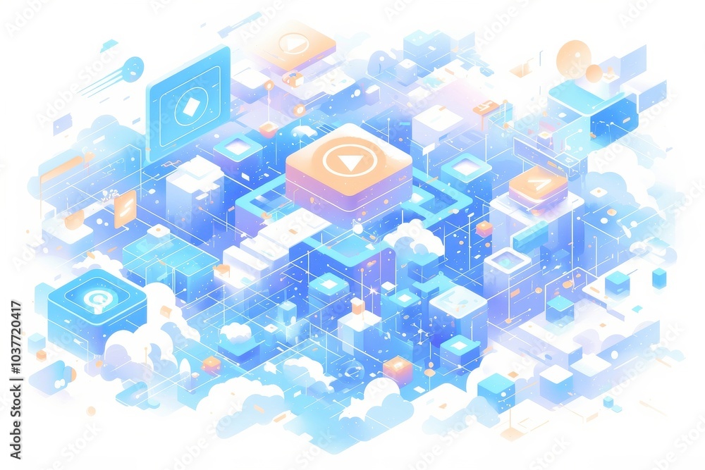 Poster futuristic abstract data network in digital clouds