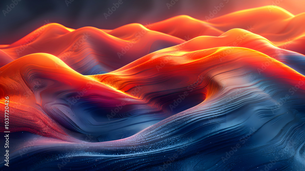 Poster abstract 3d background with wavy lines and red-orange gradient