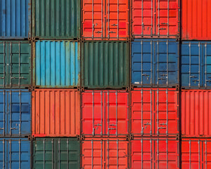 Grid pattern of stacked freight containers