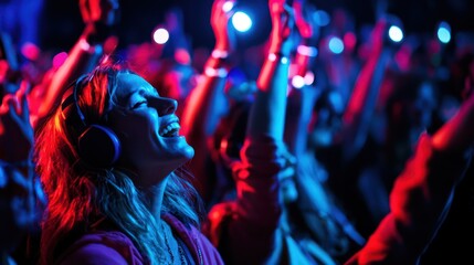 Enthusiastic crowd at a concert experiencing a silent disco; a unique blend of music and personal enjoyment.