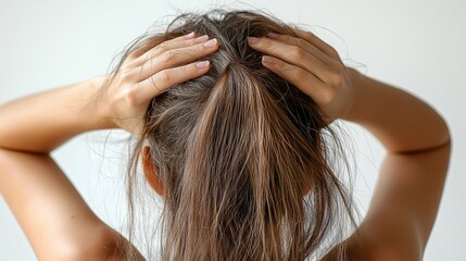 Naklejka premium Stressed woman holding her head in frustration on a white background