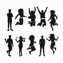 Obraz premium Silhouettes of jumping people. Some silhouettes of jumping girls and boys. JPEG version.