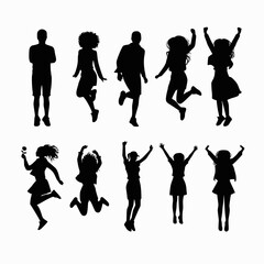 Obraz premium Silhouettes of jumping people. Some silhouettes of jumping girls and boys