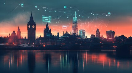 Obraz premium Abstract technology background in London for global business concept. 