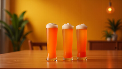 An Energetic and Colorful Room with a Couple of Orange Drinks, Inviting Warmth and Social Vibes