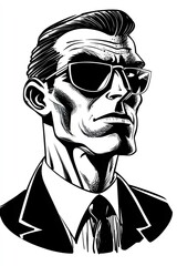 Stylish Man Sunglasses Confident Serious Business Attitude Iconic Character Comic Cartoon Style