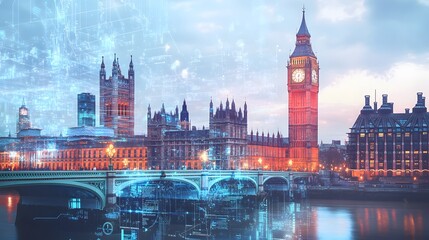 Fototapeta premium Abstract technology background in London for global business concept. 
