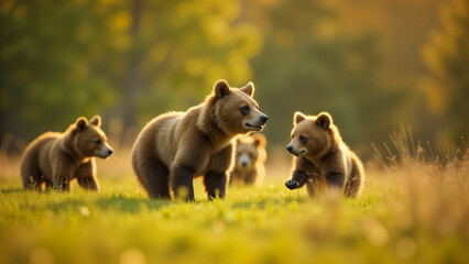 Fototapeta premium A Playful Outdoor Scene of a Bear Trying to Tag Friends in Nature