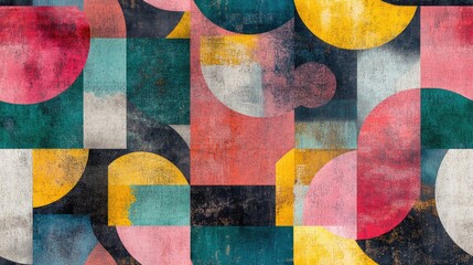 Fototapeta premium Abstract texture background featuring colorful geometric shapes vintage illustration suitable for artwork fabric garment web theme template digital painting or seamless concept design